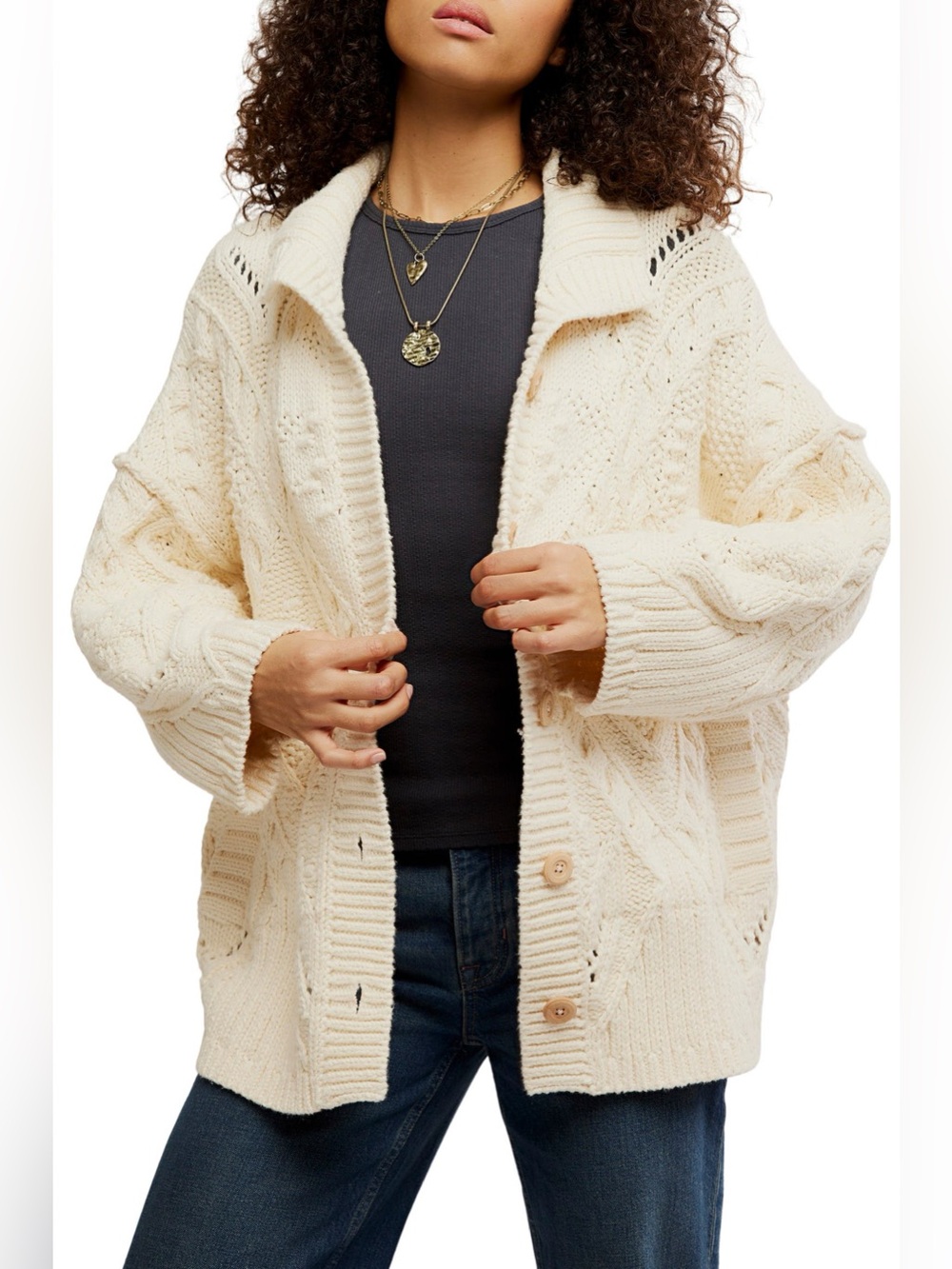Free People Heart You Cotton Cardigan in Ivory